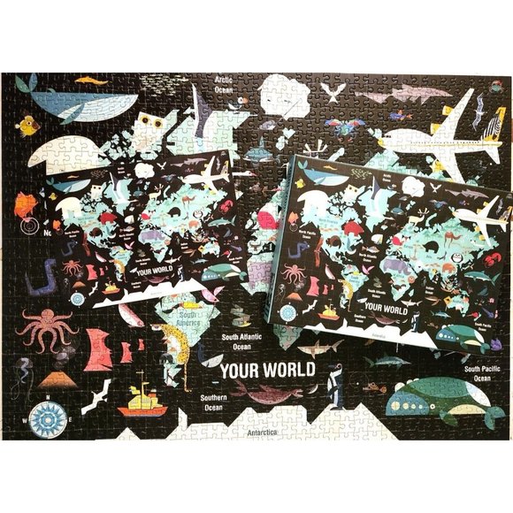 Mudpuppy YOUR WORLD 1000 pieces Jigsaw Puzzle COMPLETE 27x20" world map animals - Picture 1 of 12